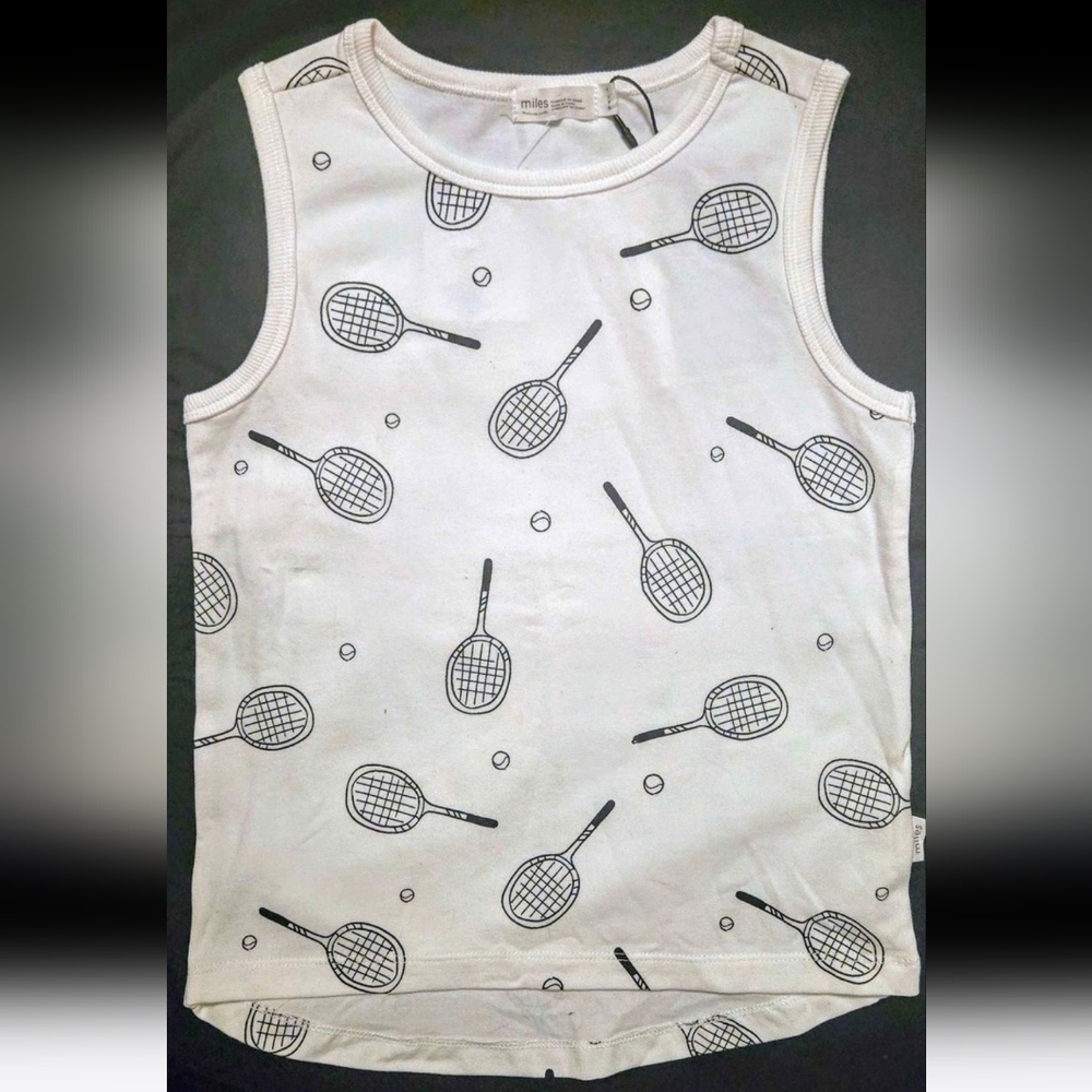 NWT - MILES KID'S Gender Neutral Tank Top in Racquet Print; Size 4